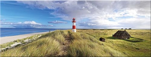 artissimo, Glasbild, 80x30cm, AG1919A, Sylt, Strand und Meer, Leuchtturm, Bild aus Glas, moderne Wanddekoration aus Glas, Wandbild Wohnzimmer modern