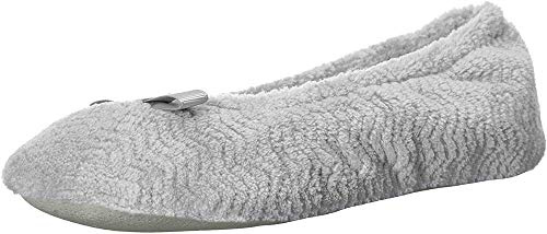 isotoner Women's Diamond Chevron Microterry Gemma Ballerina Slippers with Memory Foam Comfort and Non-slip Sole, Light Grey, 8-9 US