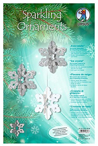 Ursus 21710099 - Bastelset Sparkling Ornaments Eiskristalle, weiß/silber, Set mit Material für 8 Ornamente, inklusive Bastelanleitung, ideal als winterliche Wand -, Fenster -, und Raumdekoration