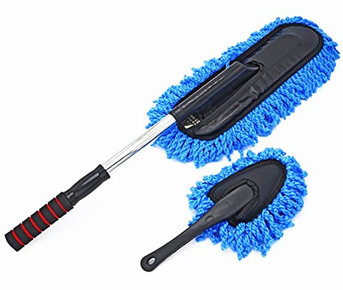Bargain Crusader Abnehmbare Teleskop-Autowachs-Ziehbürste, Nano-Faser, Auto-Staubwerkzeug, Autowischer, Wachs, Armaturenbrett-Reinigungsset (Premium-Auto-Staubwedel und Armaturenbrett-Staubwedel,
