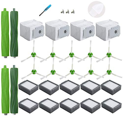 Loveco Ersatz Zubehör für iRobot Roomba I Serie i1+ i3+ i4+ i5+ i6+ i7+ i8+,J serie j5+ j6+ j7+ j8+ j9+ (Nicht für Combo J7+/J9) 2 Satz Gummibürsten,10 Filter,10 Seitenbürsten,4 Staubbeutel