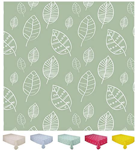 Wachstuch Tischdecke Abwaschbar Eckig 140 x 200 cm Blätter Salbeigrün