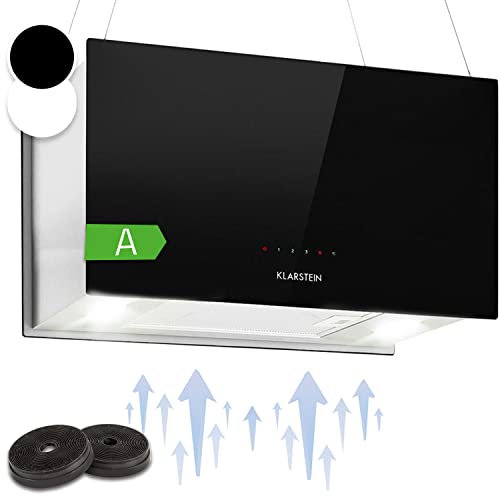 Klarstein Hotte Aspirante Suspendue Ilot Central de Cuisine Silencieuse et Design, Débit d'air 590m³/h, Minuteur, 3 Modes, Hotte à Recyclage Sans Evacuation et Filtres à Charbon Actif