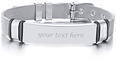 VNOX Personnalisé 2 Ton En Acier Inoxydable Plaque D'identité De Nom ID Tag Maille Bande Bracelet Réglable Manchette Bracelet Pour Hommes Femmes,Gravure Libre