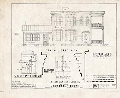 Historic Pictoric : Blueprint HABS TEX,11-Bast,3- (Sheet 4 of 8) - Henry Crocheron House, 1502 Wilson Street, Bastrop, Bastrop County, TX 14in x 11in