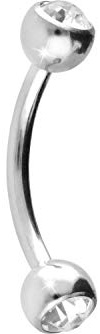 PIERCINGLINE Titan Banane | 2 KRISTALLE | Gebogener Piercing Stab für Augenbraue Ohr Lippe Intim Brust | Farb & Größenauswahl