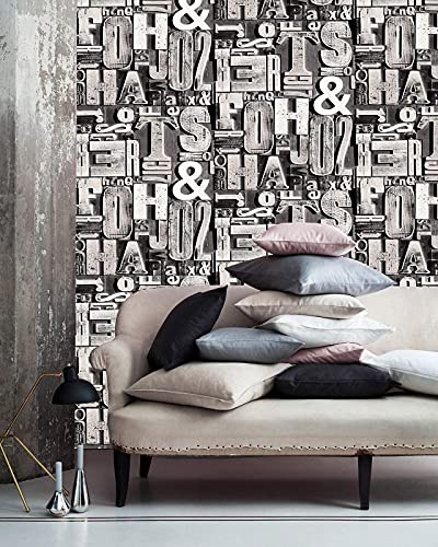 BUVU Vinyltapete 0.53x10m moderne Design, Industrial Loft Style, Abwaschbare, Schwarz,Weiß, Grau