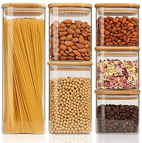 ComSaf 550ml/800ml/1100ml/2100ml Vorratsdosen mit Deckel 6er Set, Grosse Glasbehälter Φ10cm Vorratdosen Glas, Verratsgläser für Pasta, Nudeln, Mehl