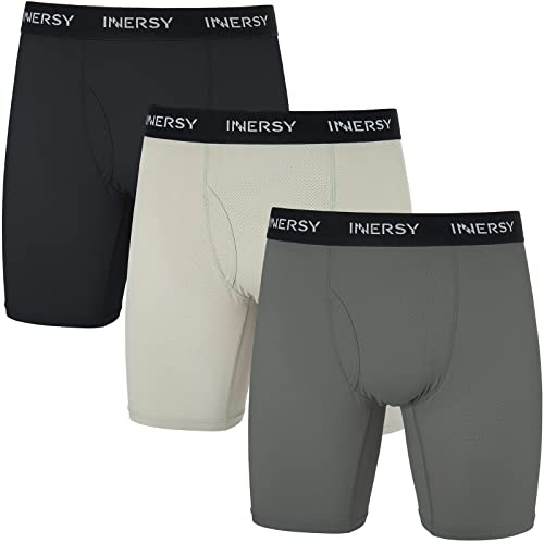 INNERSY Boxershorts herr lång mesh män kalsonger med gylf mjuka retroshorts 3-pack, Svart/mörkgrå/grå, L