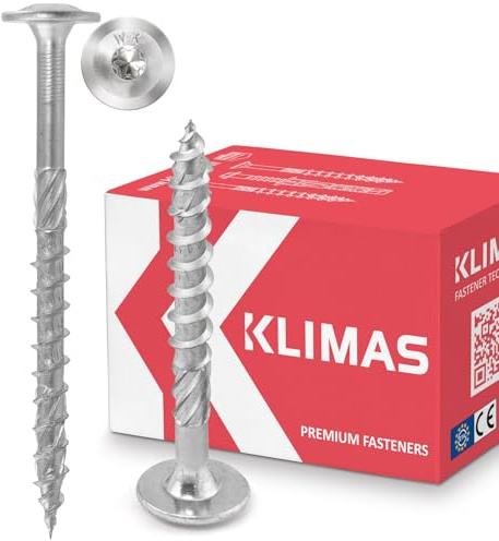 KLIMAS Lot de 50 vis à tête plate galvanisées pour constructions en bois, blanches, à tête plate, 8 x 60 mm, TX40