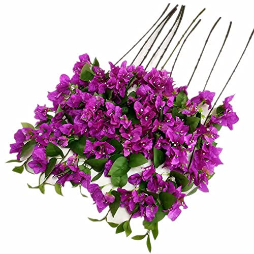 Gladiolus garden 10pcs Silk Bougainvillea Grabble Tree Branch Faux Climbing Design Bougainvillea Spectabilis Flower Stems for Wedding Centerpiece Floral Decoration (purple)