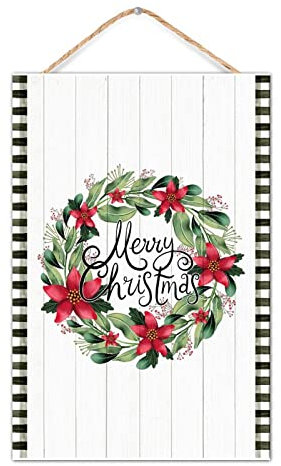 Winter Türhänger Kranz Holzschild Weihnachten Büffel Plaid Holz Wandkunst Schilder Holz Hängende Wandschild für Kinderzimmer Dekor Schlafzimmer Geschenke für Mama Papa 20,3 x 30,5 cm