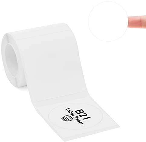 Cinta adhesiva compatible con NIIMBOT B21/B1/B3S, Impresora de Etiquetas de Dirección de Código de Barras Papel Impermeable Anti-Aceite Resistente a Arañazos Pegatina Blanca Redonda 50x50mm 150Pcs