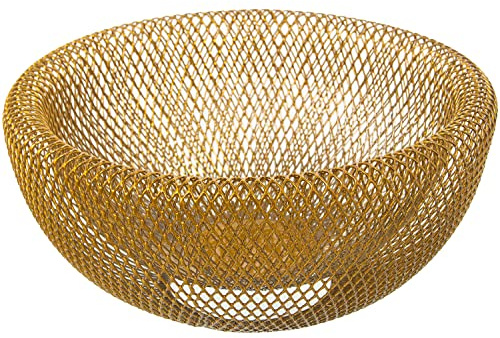 Frutero Redondo de Rejilla de Metal en Dorado 25x12cm