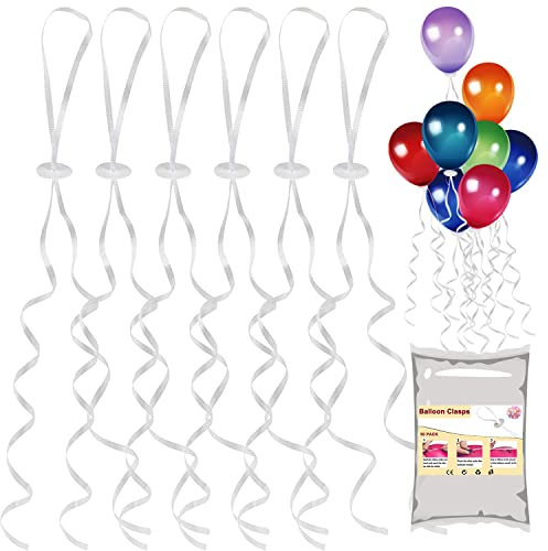 50 Stück Ballonverschlüsse Helium mit Schnur, Ballonband mit Polyband Weiß | Luftballon Verschluss | Schnellverschluss für Machen Luftballon Girlande, für Hochzeitsfeier/Geburtstag/Party