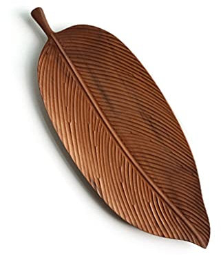 Piatto in legno di gomma di noce Piatto da frutta Piattino Piatto da tè Dessert Cena Pane Foglia Modello Piatto in legno(Marrone，rosso 38 cm * 15 cm * 2 cm)