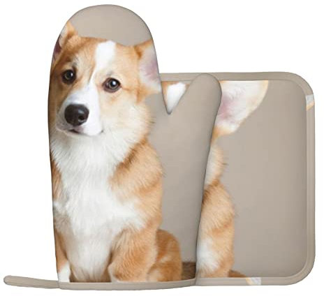Hund Ofenhandschuhe und Topflappen Set für Küche Kochen und Backen und Mikrowelle Silikon Anti-Heiße Handschuhe + Anti-Heiß-Pad (Linke Handschuhe)