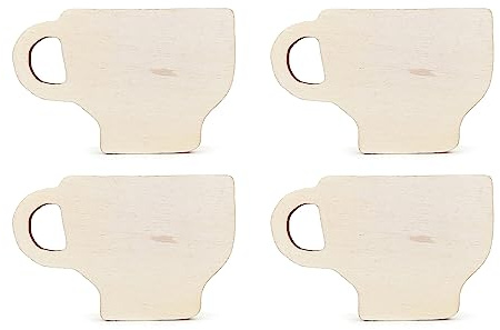 10pcs Wooden Tea Coffee Cup Craft Shape Unfinished Cutouts Blank DIY Slices 4mm Plywood Pieces Art Ornament Decoration (10cm)