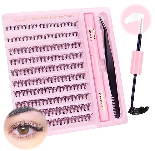 Parriparri Wimpern Extension Set mit Bond&Seal Und Pinzette 200pcs DIY Individuelle Wimpern mit Kleber Individual Lashes Extension Natürlich Künstliche Wimpern Cluster Zu Hause