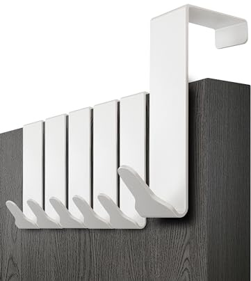 Menz Over Door Hook 6 Pack White, Stable Overdoor Hanger. Rust-Free Door Hangers for Clothes, 4.6cm Fit. 15kg Coat Hanger, Stainless Steel with EVA Pads, Prevents Scratches