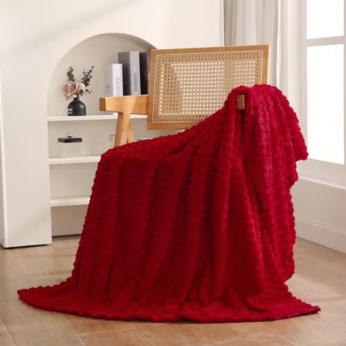 Red Throw Blanket 50×60 inches Gifts for Mom Fuzzy 3D Jacquard Decorative Flannel Fleece Super Soft Plush Cozy Blanket for Couch Sofa Chair Lightweight