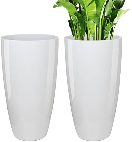 Lucieblessdesign Maceta de 21 pulgadas de alto, juego de 2 macetas altas para interiores y exteriores, para porche, maceta grande con agujero de drenaje para el hogar, jardín, puerta delantera