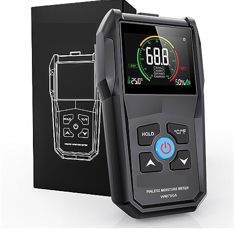 Igrometro Professionale, Misuratore di umidità for legno senza contatto Misuratore di umidità for legno induttivo Schermo a colori Digitale elettromagnetico, Misurazione rapida