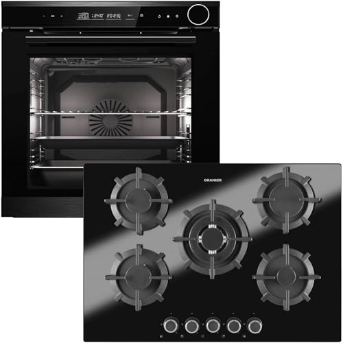 Oranier Dampf Einbau-Backofen Set EBD830 autark - 14 Funktionen inkl. 75 cm Gas-Glaskeramik-Kochfeld GKH740-5 Kochstellen mit Design Bedienknebel