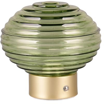 Reality Leuchten R57771115 Earl R57771115 - Lámpara LED de mesa con batería (metal y latón mate, cristal verde, incluye LED de 1,5 W, 4 toques)