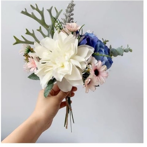 GLigeT Fleurs Artificielles Bouquets de Fleurs de Simulation de Mariage Roses artificielles Bouquets de Demoiselle d'honneur Hortensia Dahlia Eucalyptus Bouquets de Mariage Fleurs Fausses Fleurs