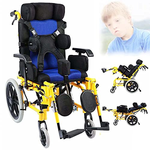 Kinder-Rollstuhl, leicht, zusammenklappbar, mit verstellbarer Kopfstütze – vollständig liegend, ergonomisches Design, Kinderrollstuhl, Armlehnenhöhenverstellung, Sitzpositionskontrolle,