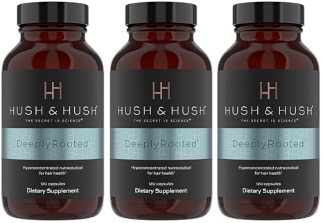 HUSH & HUSH – DeeplyRooted™ - 3x 120 Kapseln Nahrungsergänzungsmittel für Haarpflege und Haarwachstum mit Aminosäuren, Vitaminen und Pflanzenextrakten
