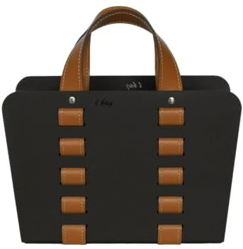 LIMAC Design L-Bag Zeitungsständer modern aus schwarzem Stahl und Leder, Zeitschriftensammler, Originaler Zeitungskorb, Bücherkorb, für Zuhause, Büro, Hotel, Hergestellt in Italien. (Braun)