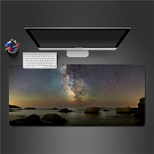Mauspad XXL, 900x400x2mm Große Meer Sternenhimmel Gaming Mauspad, rutschfest Schreibtischunterlage, Waschbares Mousepad mit Vernähte Kanten für Gamer PC Maus und Tastatur