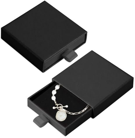1 x Geschenkbox für Schmuck, Präsentationsständer aus Papier – eleganter Schmuckständer für Halsketten, Ohrringe, Ringe – kompakte Größe von 9 x 9 x 1,7 cm (schwarz)