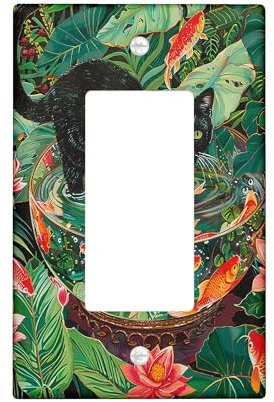 light switch cover plate, multicolor tropical jungle single rocker wall plates, spring summer wall decor, standard size thermoplastic plate cover single rocker
