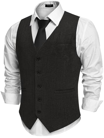 COOFANDY Weste Herren Trachtenweste Regular Fit Elegant Business Herrenweste Formale Klassische Männer Anzugweste Schwarz L