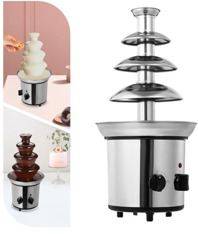 Fontana di cioccolato a 4 piani, altezza 60 cm, capacità di 5 kg, funzione di mantenimento del braccio, per feste di fonduta, matrimoni ed eventi, per dippare frutta, marshmallow e altro ancora