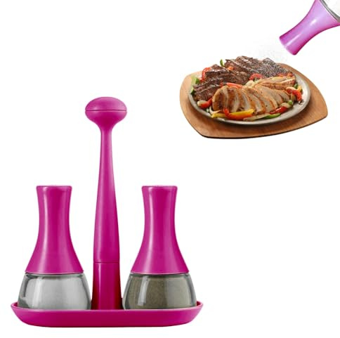 Avilia Set Contenitori Sale e Pepe da Tavolo Fuscia in Vetro e Plastica 5x5x10cm - Realizzati in Materiali Resistenti con Chiusura Ermetica e Manico per un Facile Traposto - Leggeri e Facili da Pulire