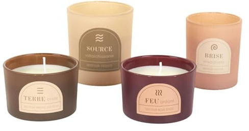 HOME DECO FACTORY, BO0039, Scatola da 4 Candele Profumate, Fico, Peonia, Nebbia, Profumi di Legno Speziato, Design Moderno, Atmosfera Cocooning, Beige, Marrone, 4 Pezzi, Cera di Paraffina