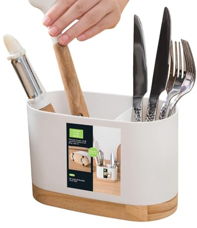 Ungtyb Escurridor de cubiertos de diseño moderno, soporte para palillos, robusto escurrecubiertos de cocina, soporte de utensilios con base de madera decorativo para cocina, casa, interiores y