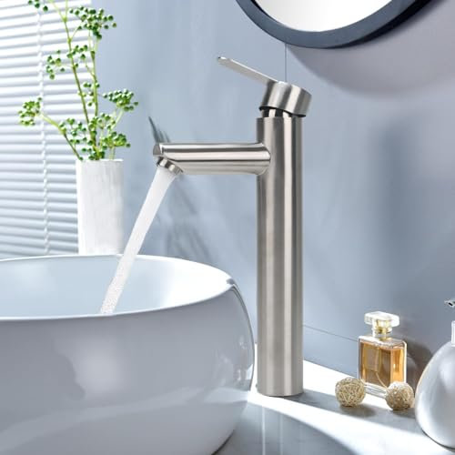 Minnhua Rubinettospazzolato Rubinetto Bagno Lavabo Alto Rubinetto per lavabo alto Rubinetto Lavabo Monocomando in Acciaio Inossidabile Miscelatore per Bagno Controllo Acqua Calda e Fredda Altezza Alto