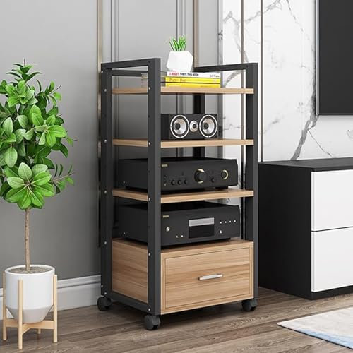 Lautsprecherverstärkerständer mit Universalrädern, 3/4/5-stufiges AV-Medien-Audio-/Videoregal, verstellbarer moderner CD-Player-Komponentenschrank für Küche, Wohnzimmer, Heimkino, AV-Rack (4