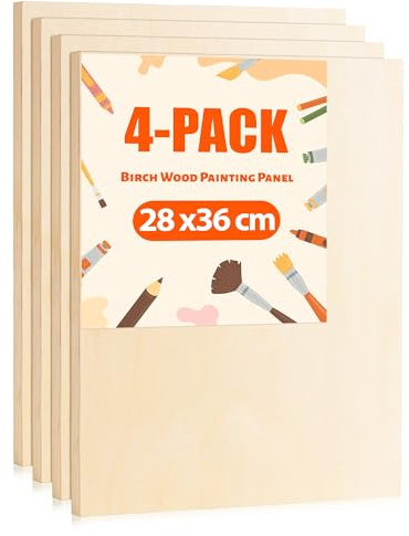 ROWOOD Holzleinwand zum Malen, Leinwandplatten 28x36cm/11x14 – 4 Stück, Unvollendeter Holzrahmen, Leere Malerleinwand für Kunsthandwerk, Ölmalerei und Pouring-Technik