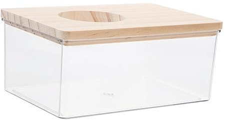 DRESSOOS Hamster Sandbad Box Aus Acryl Mit Natürlichem Holzdeckel Transparente Badewanne Für Kleintiere Für Hamster Chinchillas Und Mehr Langlebig Und Praktisch Für Baden Und Spielen