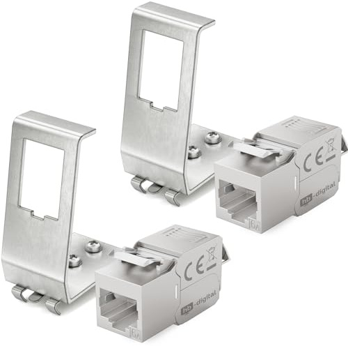 hb-digital CAT 6a 2X Keystone Modul RJ45 mit 2X 1-Port Hutschienenadapter Keystone-Halterung Metall Edelstahl STP 10 Gbit/s 35 mm Hutschienen werkzeuglos LSA