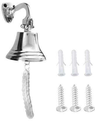 Fenzo Last Order Bell, Traditional Wall Mounted Hanging Door Ship Silver Christmas Bell with Durable Rope, Crisp Loud Sound, for Sleigh, Playhouse, Boat, Home Bar Pub (3 Inch)