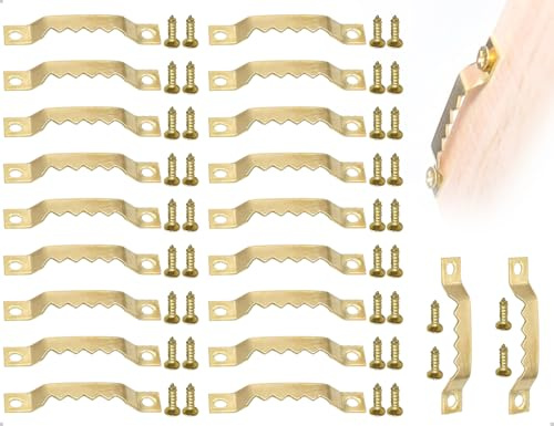 Emezddo 20 ganci per cornici per foto, ganci per cornici per foto con denti di sega, ganci per cornici in legno con 40 viti (oro)