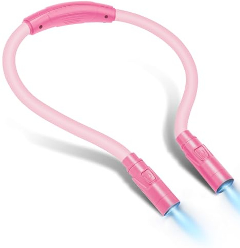 LUXJET Luz de lectura de cuello recargable mejorada, 3 colores ajustables, regulable, manos libres portátil, lectura en cama, manualidades, ideal para amantes de los libros y artesanos (rosa)