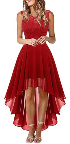 Spitzenkleid Damen Ärmellos-Cocktailkleid Damen Elegant-Chiffonkleid Slim Hochzeit Abendkleider Festliche Elegante Brautjungfernkleider Unregelmäßiger Saum Partykleid Lange Knielang Partykleid